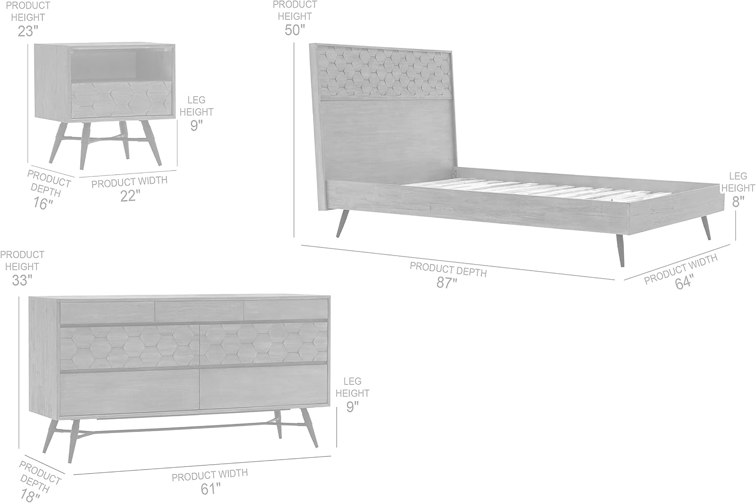 Armen Living Makena 4 Piece Queen Bedroom Set in Grey Acacia Wood, Natural