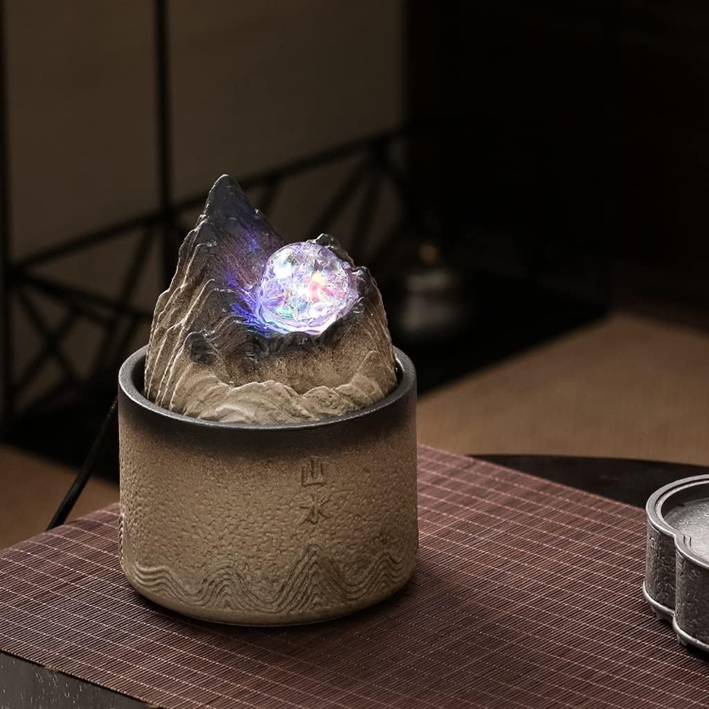 HIHELO Desktop Fountain Tabletop Fountain Ceramic Circulating Flow Fountain Ornament Living Room Entrance Office Desktop Fountain with Rolling Ball Water Fountain Outdoor (Color : C)