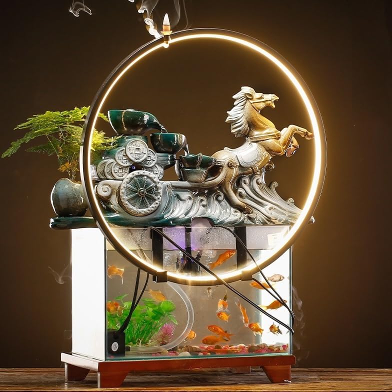 GUERNSEY Tabletop Fountain Tabletop Fountain Chinese Style Flowing Water Ornaments Landscape Fish Tank Living Room Small Fountain Waterfall Office Creative Decoration Indoor Fountain