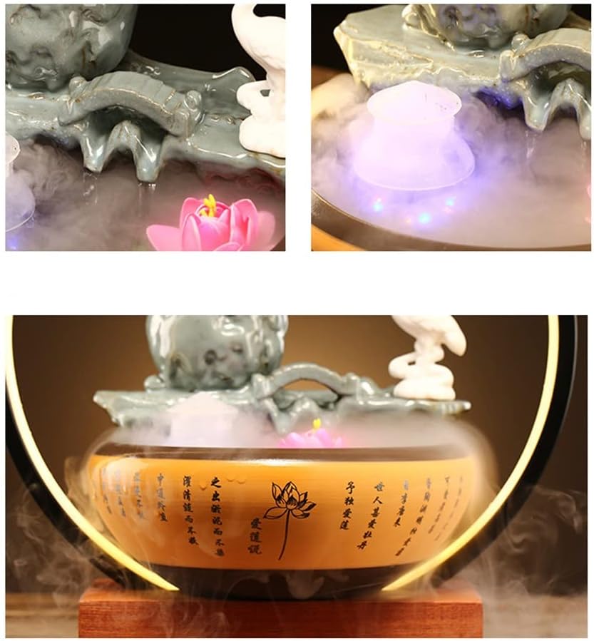 HIHELO Desktop Fountain Tabletop Fountain Chinese Ceramic Water Fountain Office Desktop Decoration Ornament Desktop Circulating Water Fountain Water Fountain Outdoor (Color : B)