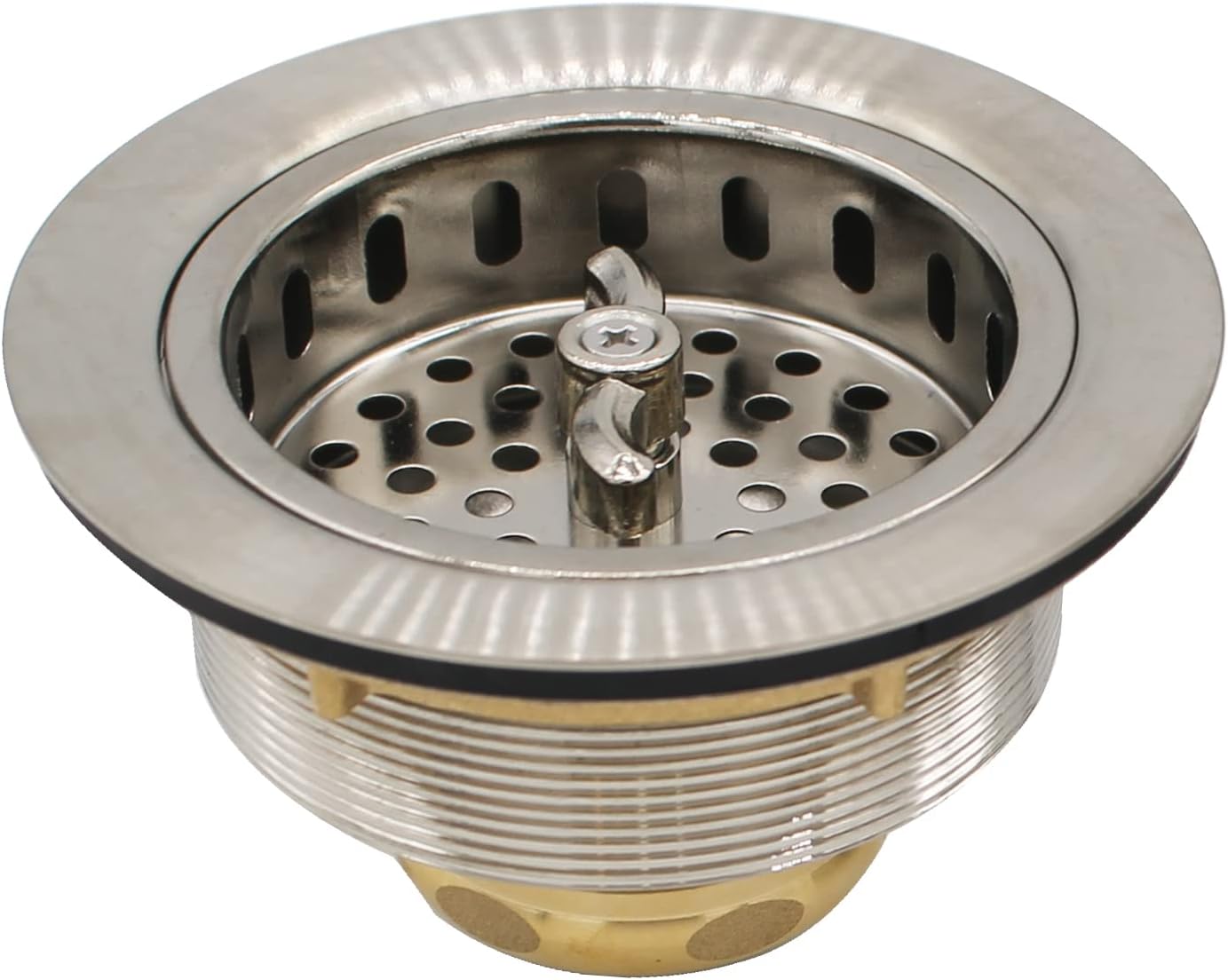 Westbrass CO2175-07 Combo Pack 3-1/2' Wing Nut Twist Style Large Kitchen Sink Basket Strainer and Waste Disposal Drain Flange with Stopper, Satin Nickel