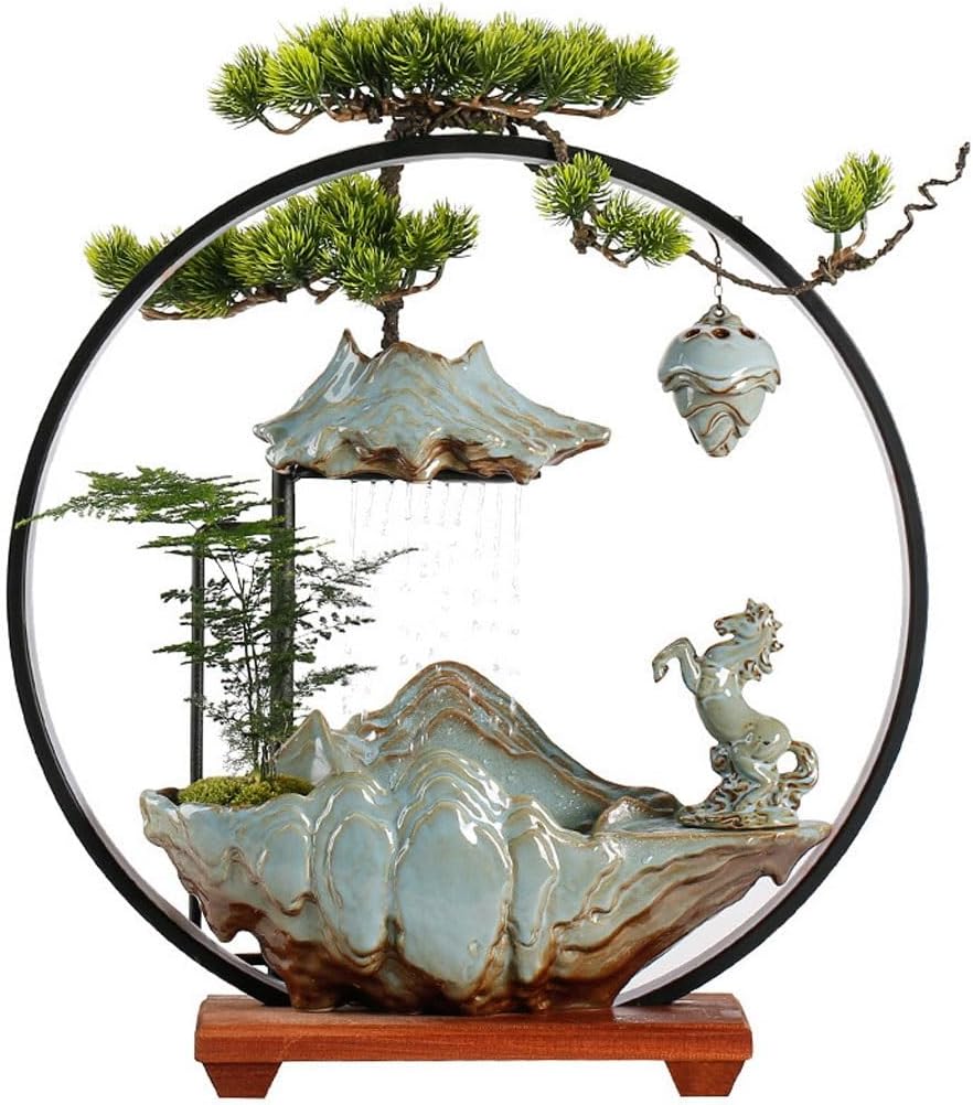 GUERNSEY Tabletop Fountain Chinese Style Water Fountain Ornaments for Home Living Room Decoration Creative Desktop Fountain Ornaments Tabletop Fountains Indoor Fountain