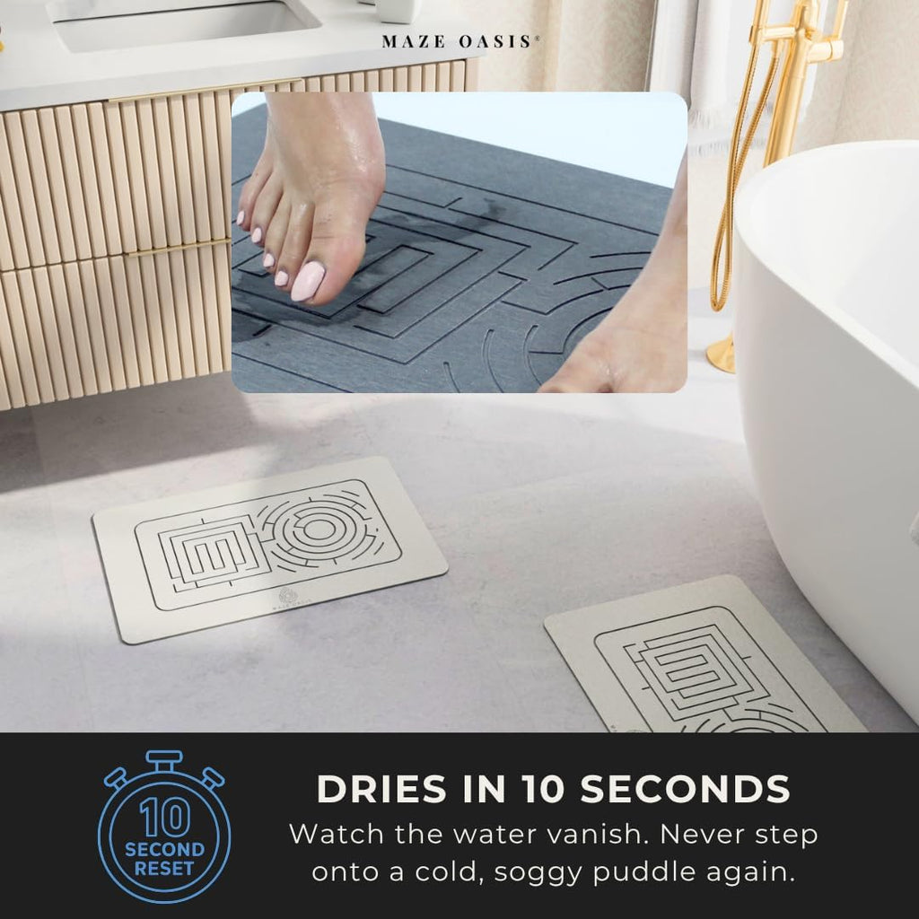 Bathroom Mat Set (2 Pack) [Engineered for Hygiene] – Stone Bath Mats for Bathroom & Kitchen Counter Drying Mat – Non Slip Diatomaceous Earth – Serenity Sterling