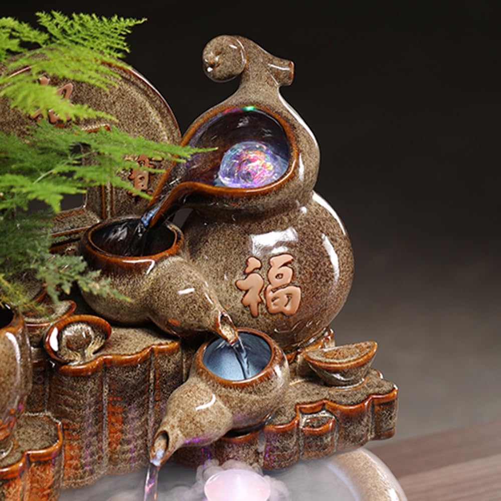 GRFIT Indoor Fountain Tabletop Relaxation Fountain with Water Wheel, Decoration for Office Desk and Living Room Table Fountain