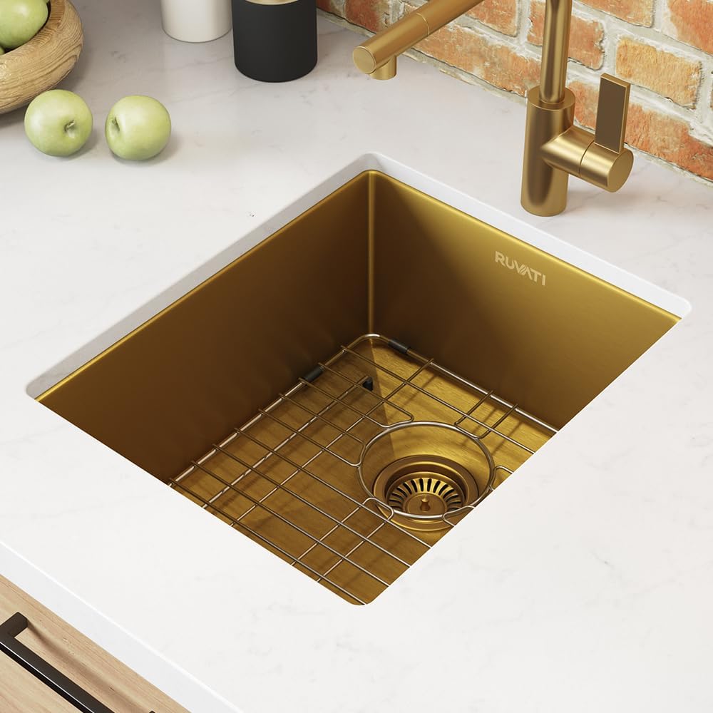 Ruvati 14-inch Polished Brass Matte Gold Stainless Steel Undermount Bar Prep Sink - RVH7114GG