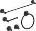 KIBI 5-Piece Bathroom Hardware Set – Wall Mounted Circular Bathroom Accessories Kit with 18 Inch Towel Bar, Towel Ring, Toilet Paper Holder & 2 Robe Hooks – Matte Black