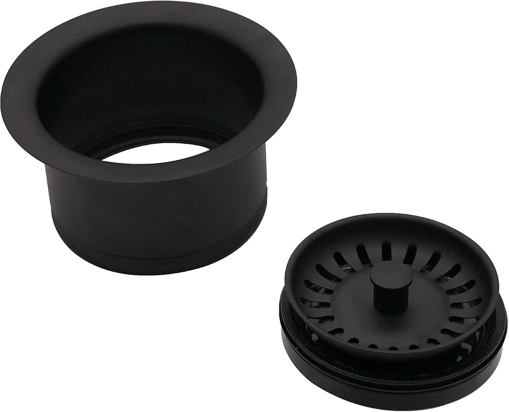 Westbrass CO2195S-62 Combo Pack 3-1/2' Wing Nut Twist Style Large Basket Extra-Deep Collar Kitchen Sink Waste Disposal Flange with Strainer Stopper, Matte Black