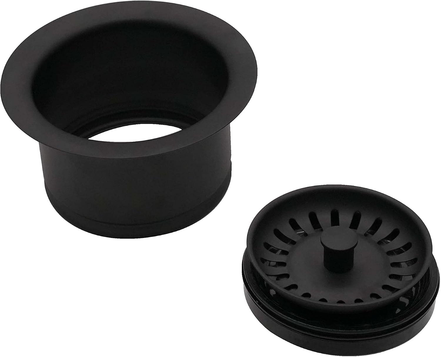 Westbrass CO2195S-62 Combo Pack 3-1/2' Wing Nut Twist Style Large Basket Extra-Deep Collar Kitchen Sink Waste Disposal Flange with Strainer Stopper, Matte Black