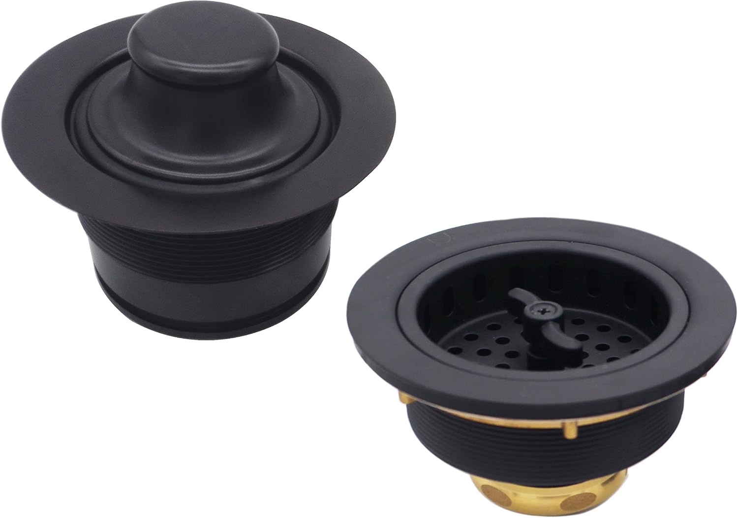 Westbrass CO2175-62 Combo Pack 3-1/2' Wing Nut Twist Style Large Kitchen Sink Basket Strainer and Waste Disposal Drain Flange with Stopper, Matte Black