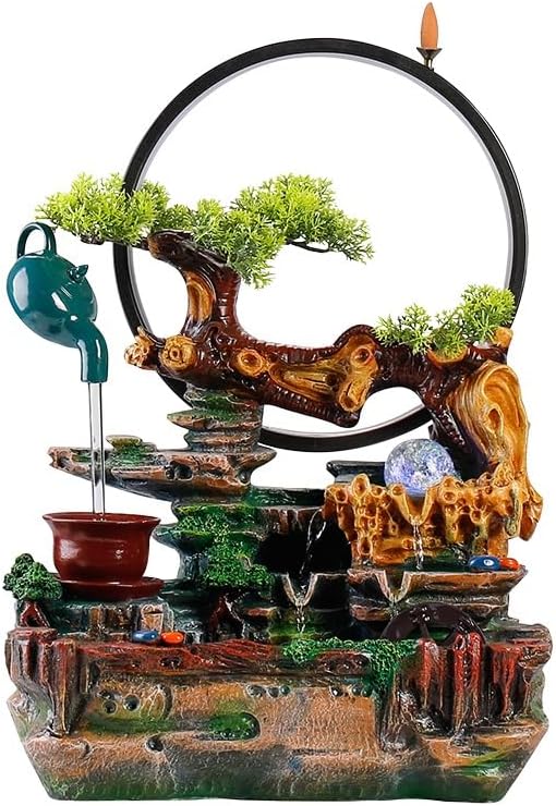GUERNSEY Tabletop Fountain Tabletop Fountain Creative Water Ornaments Circulating Water Living Room Porch Chinese Style Decoration Office Desktop Decoration Indoor Fountain