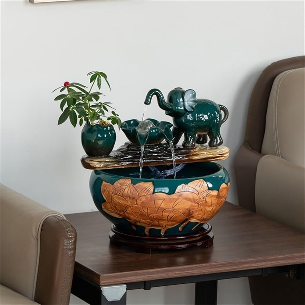 Tabletop Fountain Ceramic Modern Design Water Feature Indoor Tabletop Desktop Home Decoration Office Decor(Large)