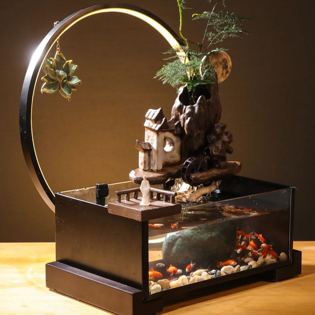 GUERNSEY Tabletop Fountain Desktop Water Ornaments Living Room Office Home Desktop Decoration Circulating Water Fountain Fish Tank Indoor Fountain