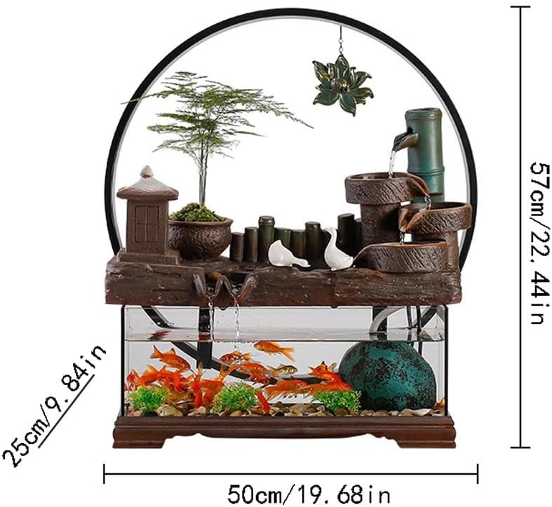 GUERNSEY Tabletop Fountain Chinese Style Glass Fish Tank Desktop Fountain Ornaments Creative Simple Water Circulation Desktop Decorations Indoor Waterfall Feature Indoor Fountain