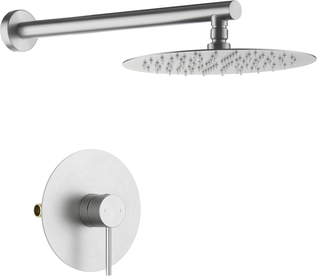KIBI Circular Shower System for Bathroom | Wall Mounted Single Function Shower Faucet Set with Solid Brass Pressure-Balanced Valve for Consistent Water Flow | Brushed Nickel, KSF407