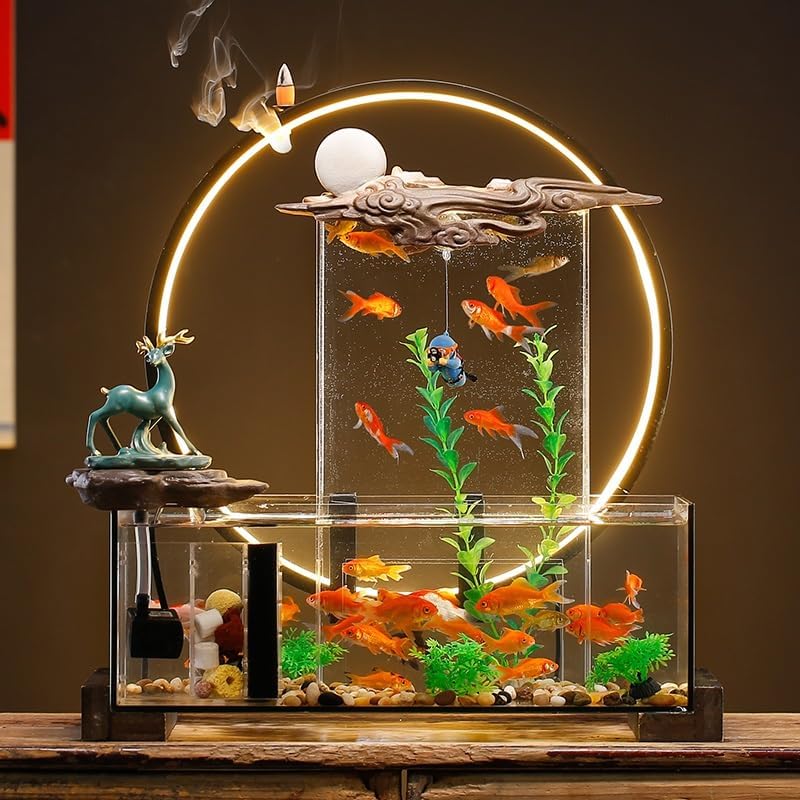 GUERNSEY Tabletop Fountain Tabletop Fountain Creative Fish Tank Rockery Water Fountain Ornaments Home Living Room Desktop Decoration Indoor Fountain