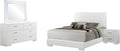 Coaster Home Furnishings Felicity Contemporary 4-Piece Bedroom Set Queen Size Panel Bed Frame 51-inch Headboard White High Gloss 203501Q-S4L