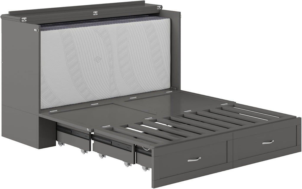 AFI Hamilton Queen Murphy Bed Chest with Mattress, Storage, and Built-in Charger in Grey