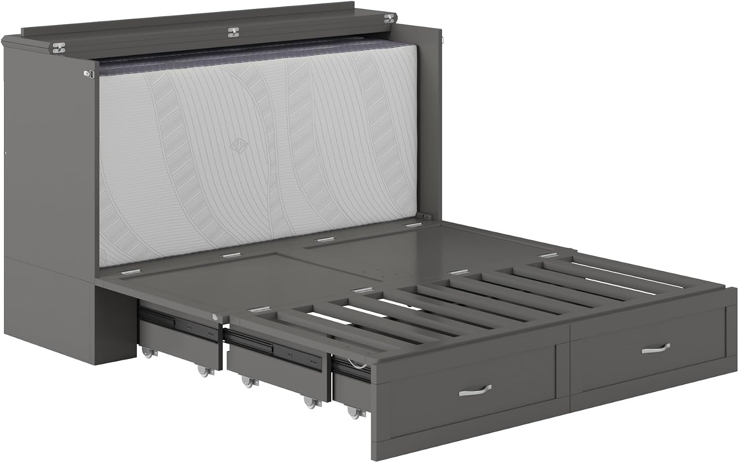 AFI Hamilton Queen Murphy Bed Chest with Mattress, Storage, and Built-in Charger in Grey