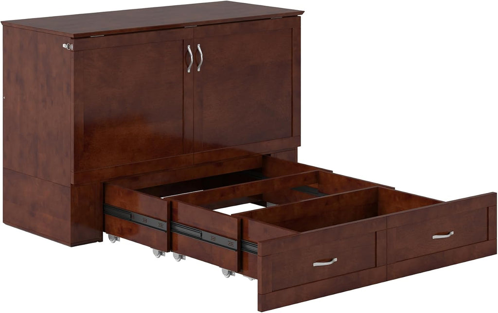 AFI Hamilton Full Murphy Bed Chest with Mattress, Storage, and Built-in Charger in Walnut