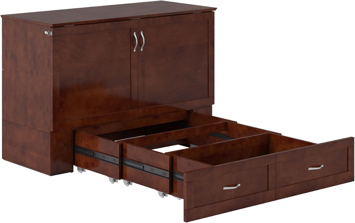 AFI Hamilton Full Murphy Bed Chest with Mattress, Storage, and Built-in Charger in Walnut