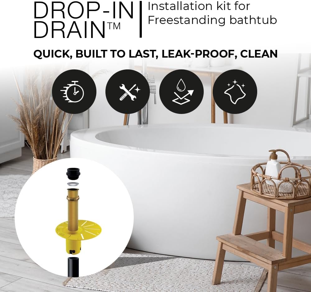 Installation Kit for Freestanding Tubs | Black ABS & Brass Pipes | Fits 1-1/2' Male, Female or Threaded Drain | Quick, Leak-Proof Connection | Easy DIY Install