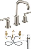 Moen Gibson Two-Handle High Arc Widespread Modern Bathroom Sink Faucet for 3-Hole Setups with Valve Included, Brushed Nickel, TV6142BN