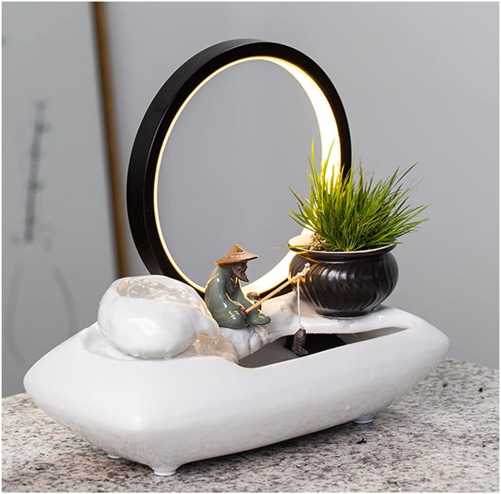 HIHELO Tabletop Fountain Tabletop Fountain Creative Living Room Ceramic Flowing Water Ornament Office Desktop Circulating Water Fountain Waterscape Indoor Fountain (Color : B)