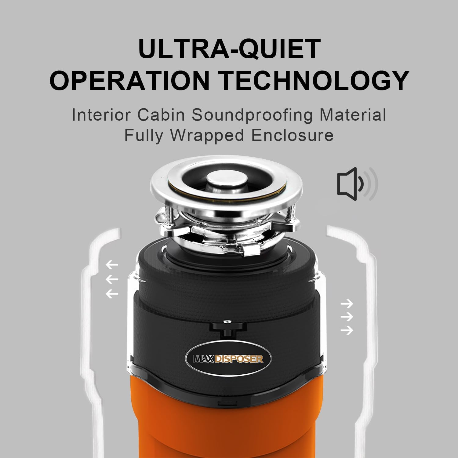 Garbage Disposal 1 HP Ultra Quiet Anti-Jam Grinding System Continuous Feed Food Waste Disposer with Power Cord Easy install, AC Motor Stainless Steel Grind 1 Horsepower (MAX-6)