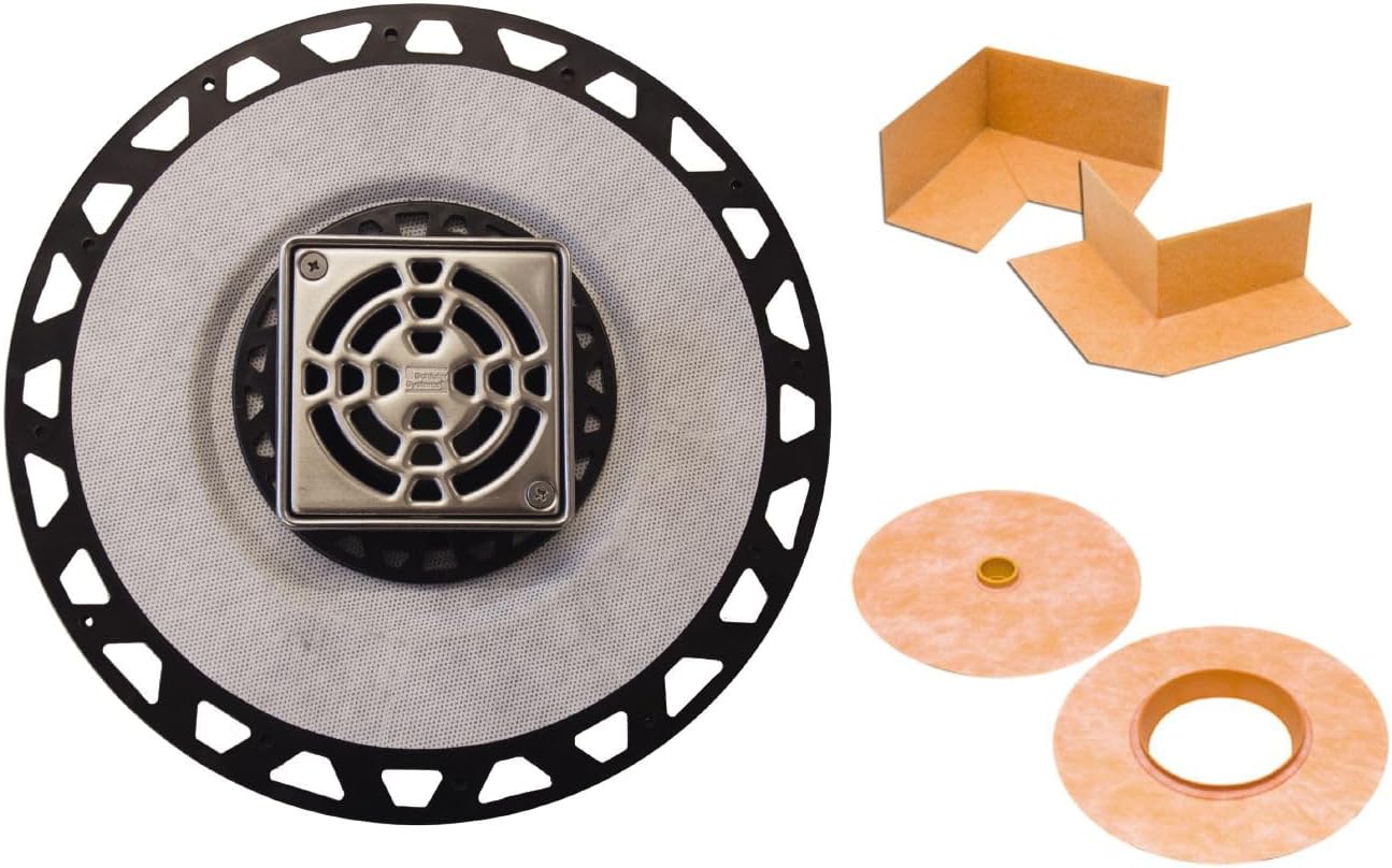Schluter Kerdi-Drain ABS Classic Shower Drain Kit with Integrated Bonding Flange - Provides Drainage Solutions for Tiled Showers - 4' Stainless Steel Grate, Square, 2' Outlet - KD2/ABS/E