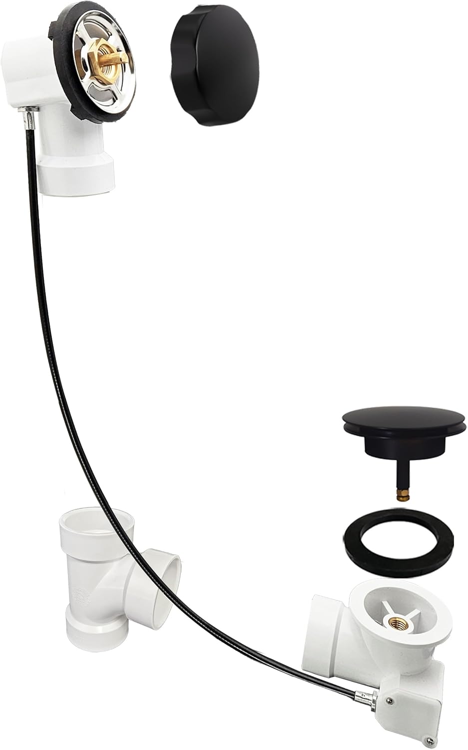 Westbrass PVC 45' Cable Drive Bath Waste & Overflow, Matte Black, D50P45-62