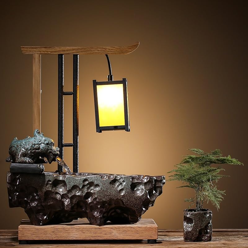 GUERNSEY Tabletop Fountain Tabletop Fountain Feng Shui Ceramic Water Fountain Ornaments Living Room Desktop Home Decorations Creative Zen Water Flowing Device Indoor Fountain