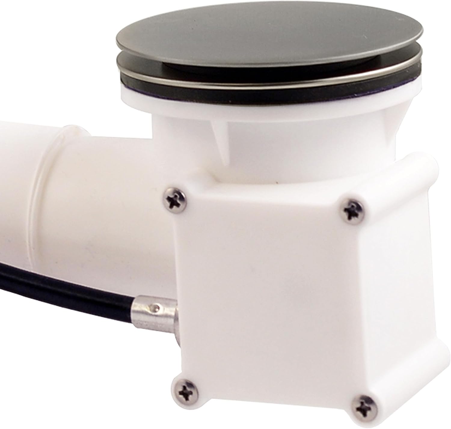Westbrass A50P27TLE-20 27' Cable Drive Bath Drain Trim Kit with Rotary Overflow Cover Knob, European Stopper and Poly Tubular Pipes, Stainless Steel