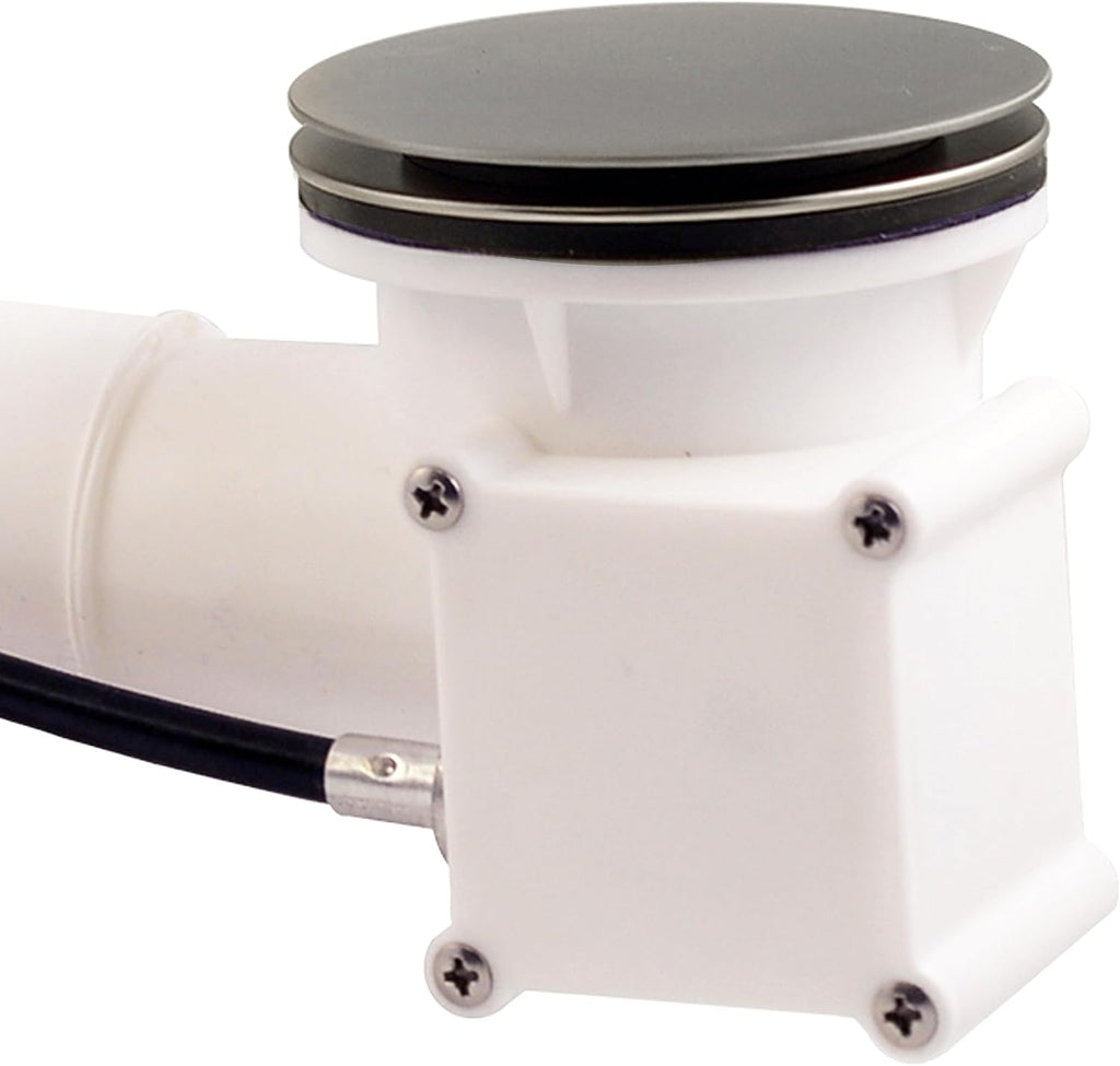 Westbrass A50P35TLE-07 35' Cable Drive Bath Drain Trim Kit with Rotary Overflow Cover Knob, European Stopper and Poly Tubular Pipes, Satin Nickel