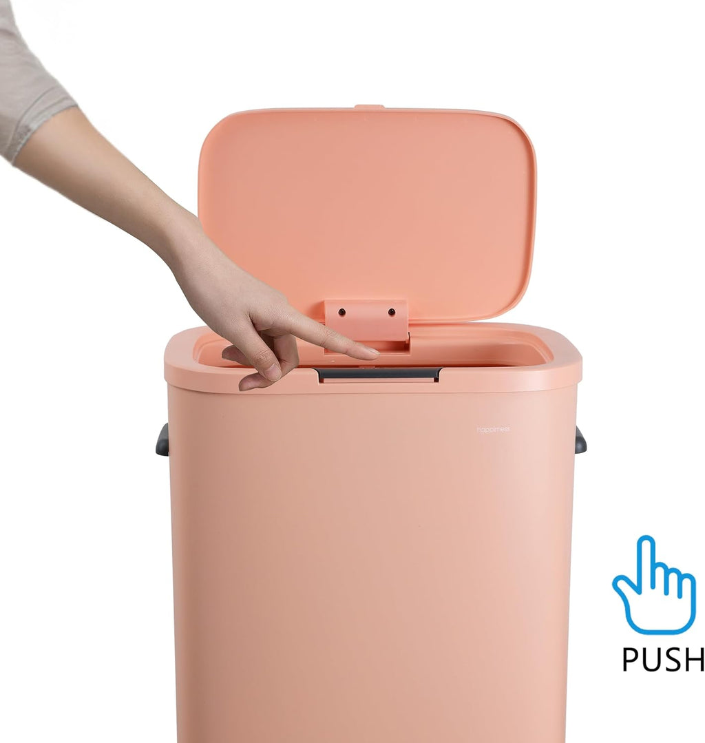 happimess HPM1017G Tammi Kitchen 14.5-Gallon Slim Metal Push Button Trash Can for Home, Kitchen, Laundry Room, Office, Bedroom, Bathroom, Flamingo Pink