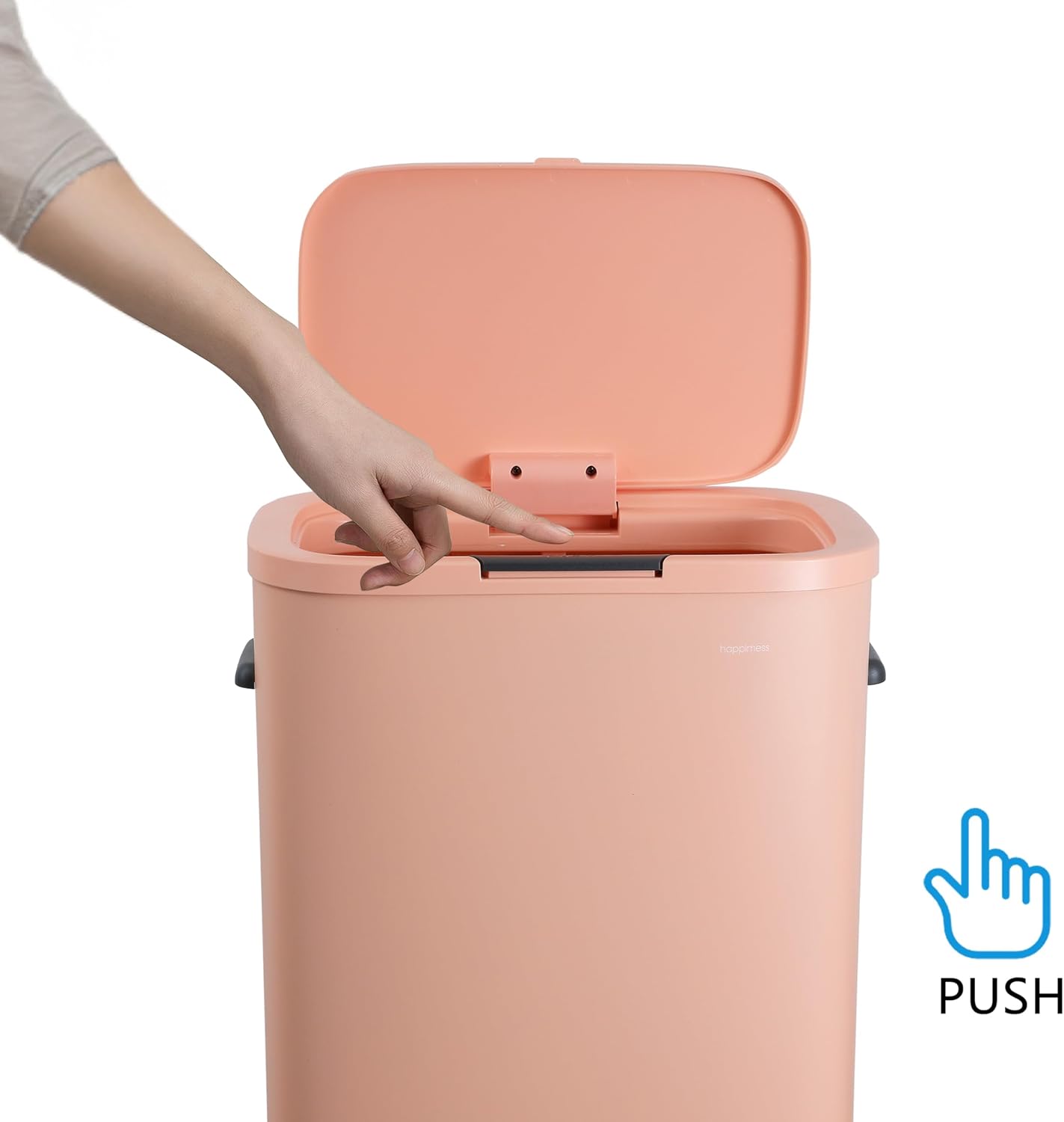 happimess HPM1017G Tammi Kitchen 14.5-Gallon Slim Metal Push Button Trash Can for Home, Kitchen, Laundry Room, Office, Bedroom, Bathroom, Flamingo Pink