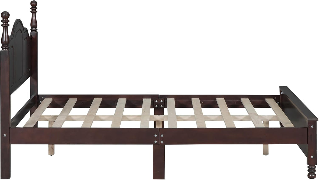 3-Pieces Bedroom Sets, Retro Style Full Size Platform Bed with Wooden Slat Support and Headboard, Wooden Bedroom Furniture Set with 2 Nightstands for Kids Teens Adults Bedroom (Walnut + Wood 078)