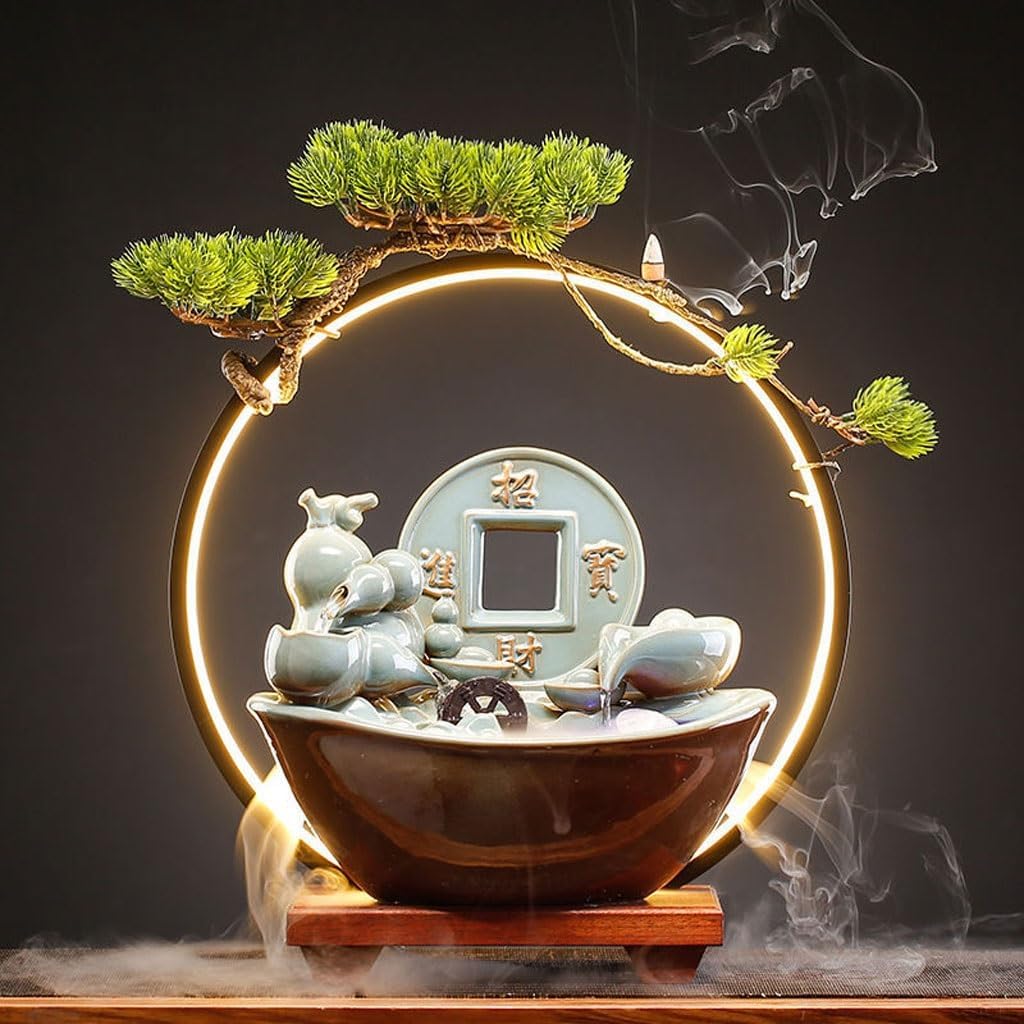GUERNSEY Tabletop Fountain Chinese Style Home Study Desk Ornaments Tea Room Circulating Water Decoration Ornaments Office Desk Fountain Ornaments Indoor Waterfall Feature Indoor Fountain