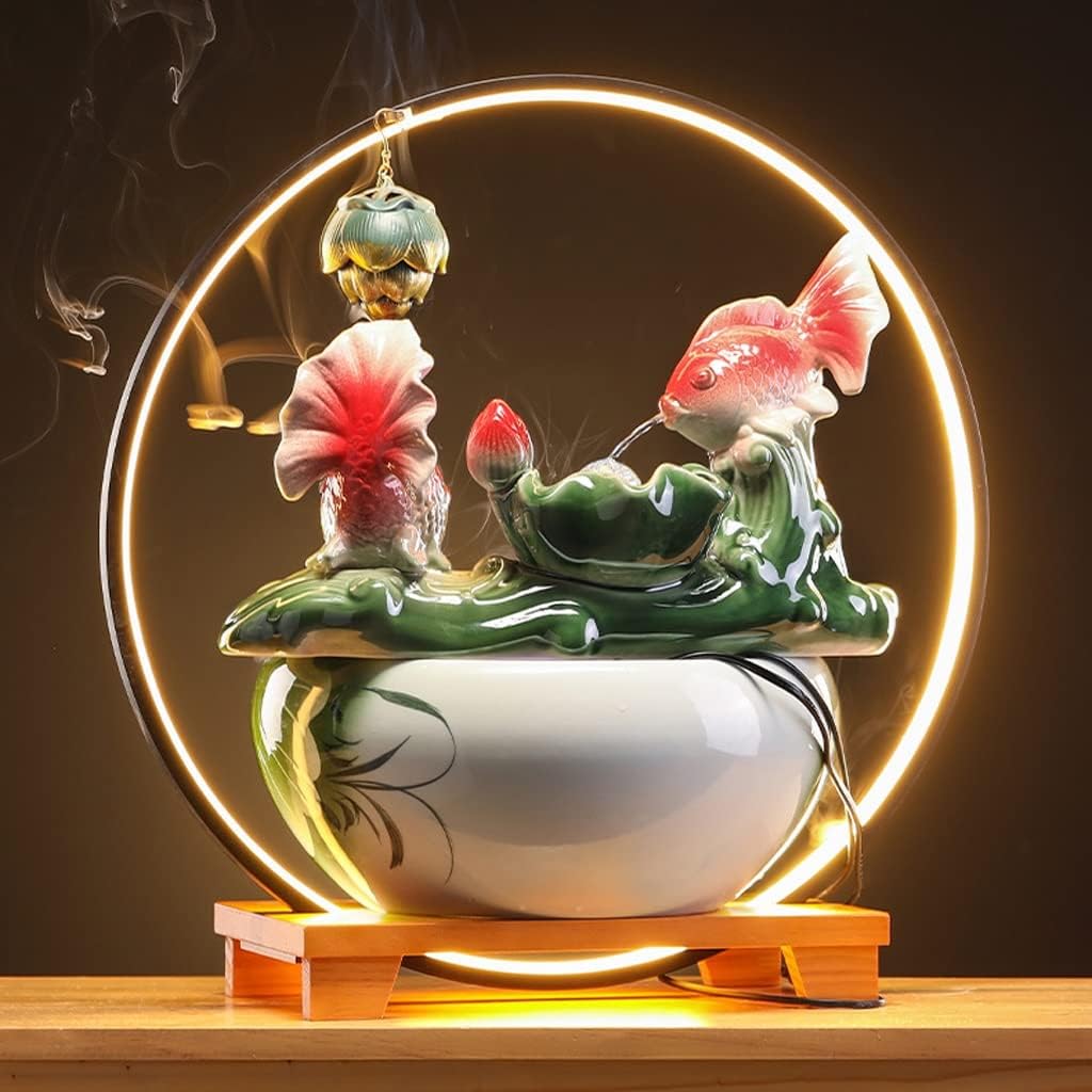 HIHELO Desktop Fountain Tabletop Fountain Chinese Ceramic Water Fountain Office Desktop Decoration Tabletop Waterfall Fountain Water Fountain Outdoor (Color : A)