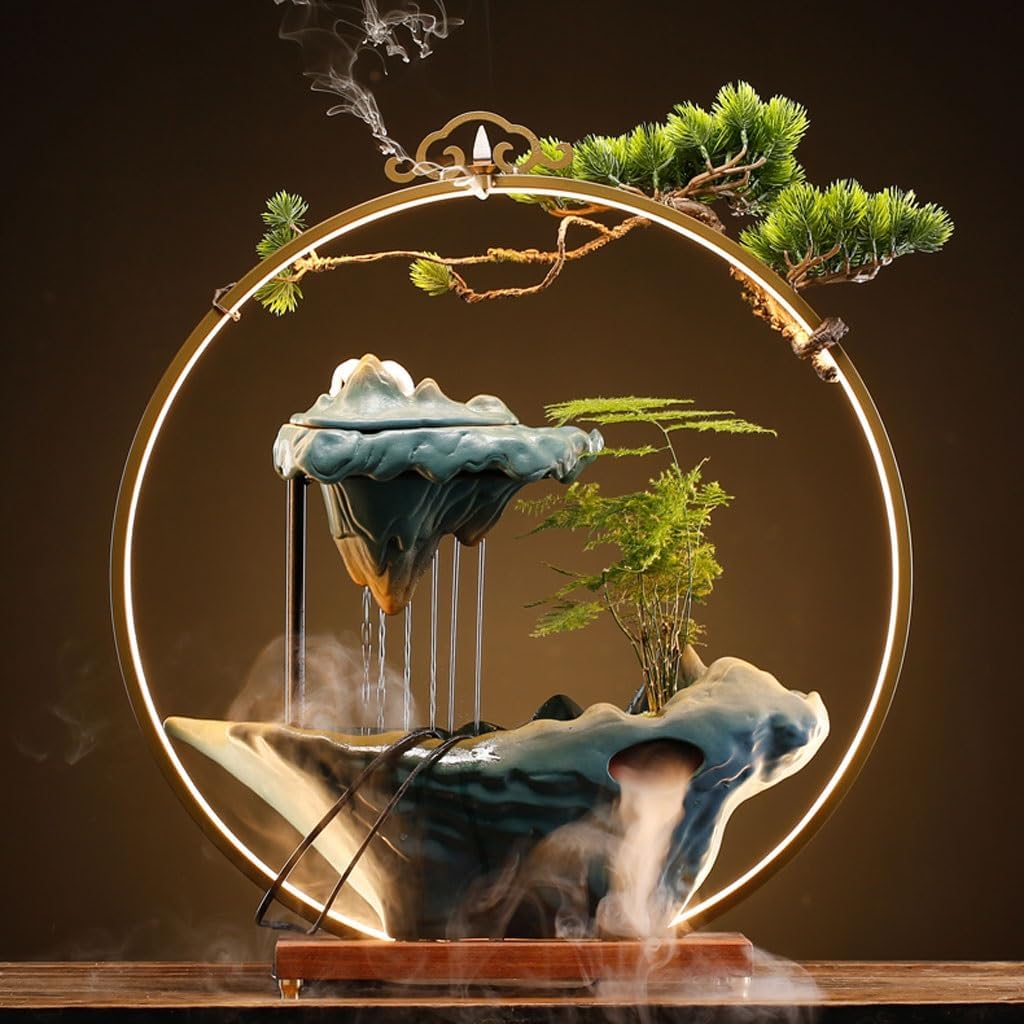 GUERNSEY Tabletop Fountain Chinese Creative Rockery and Flowing Water Ornaments Home Living Room Desktop Circulating Water Fountain Ornaments Indoor Waterfall Feature Indoor Fountain