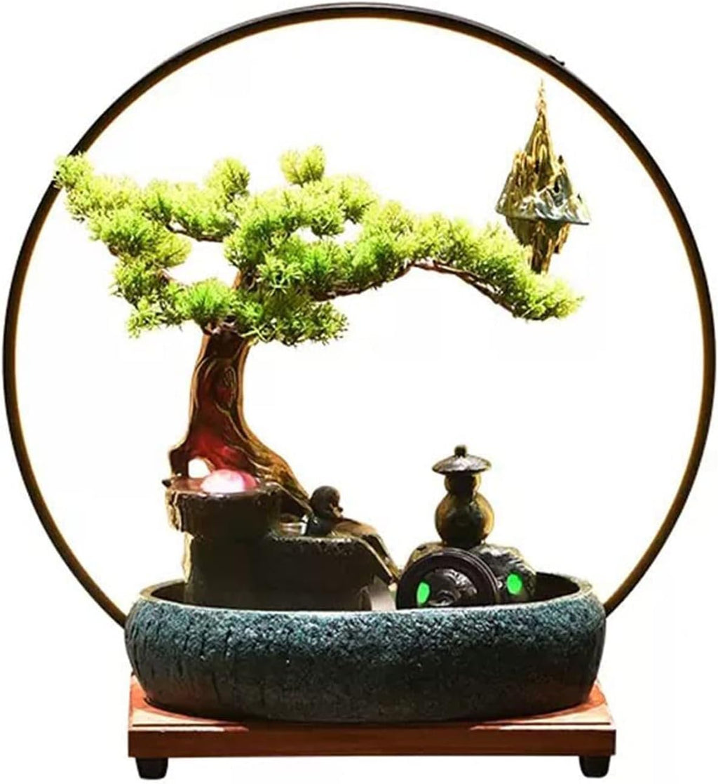 Ceramic Tabletop Fountain with LED Light Ring, Zen Charm, Soothing and Relaxing, Suitable for Home, Office, Etc.