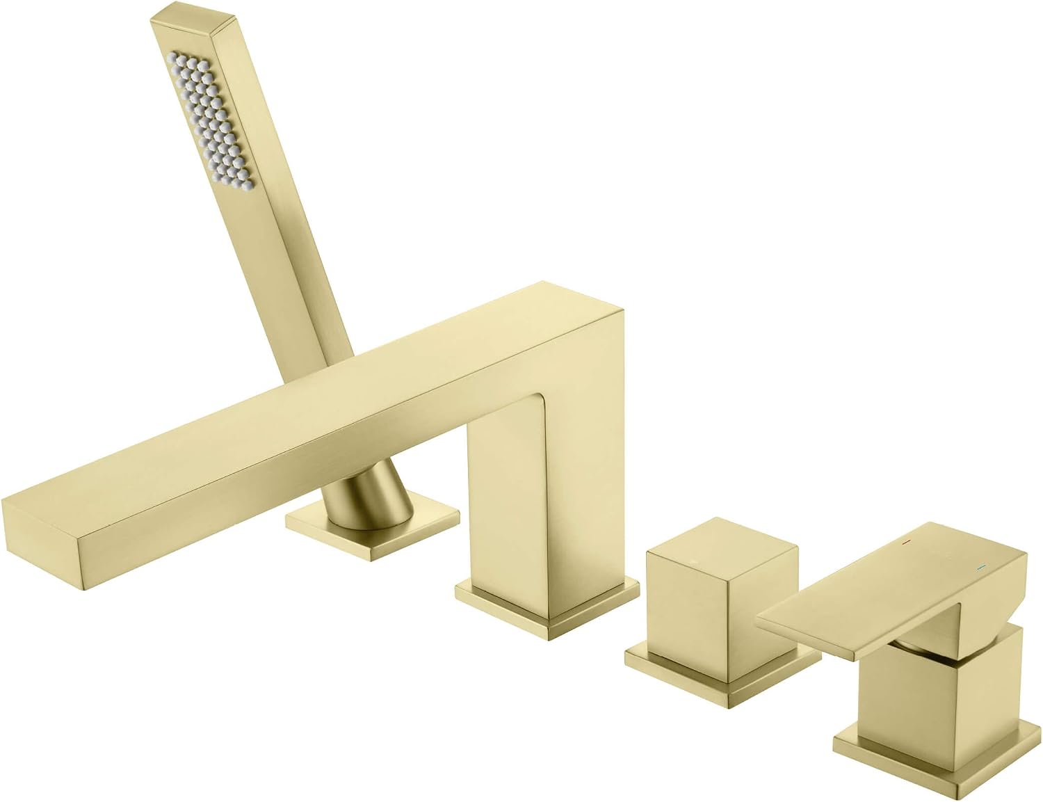 KIBI Cube Single Handle Roman Tub Faucet with Hand Shower | Deck Mounted Bathtub Faucet Set with Solid Brass Construction, Smooth Water Flow & Diverter for Easy Operation (Brushed Gold, KTF3102)