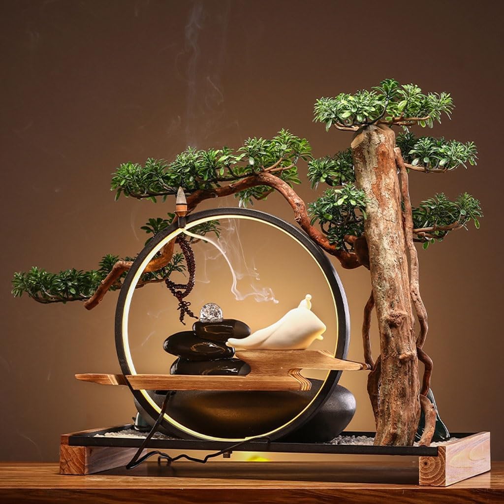 GUERNSEY Tabletop Fountain Living Room Desktop Water Ornaments Backflow Incense Desktop Circulating Water Fountain Creative Desktop Ornaments Indoor Fountain