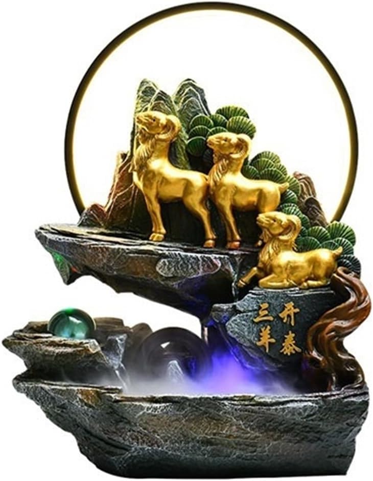 Tabletop Indoor Fountain Tabletop Rockery Fountain Feng Shui Meditation Relaxation Desktop Decor(Large)