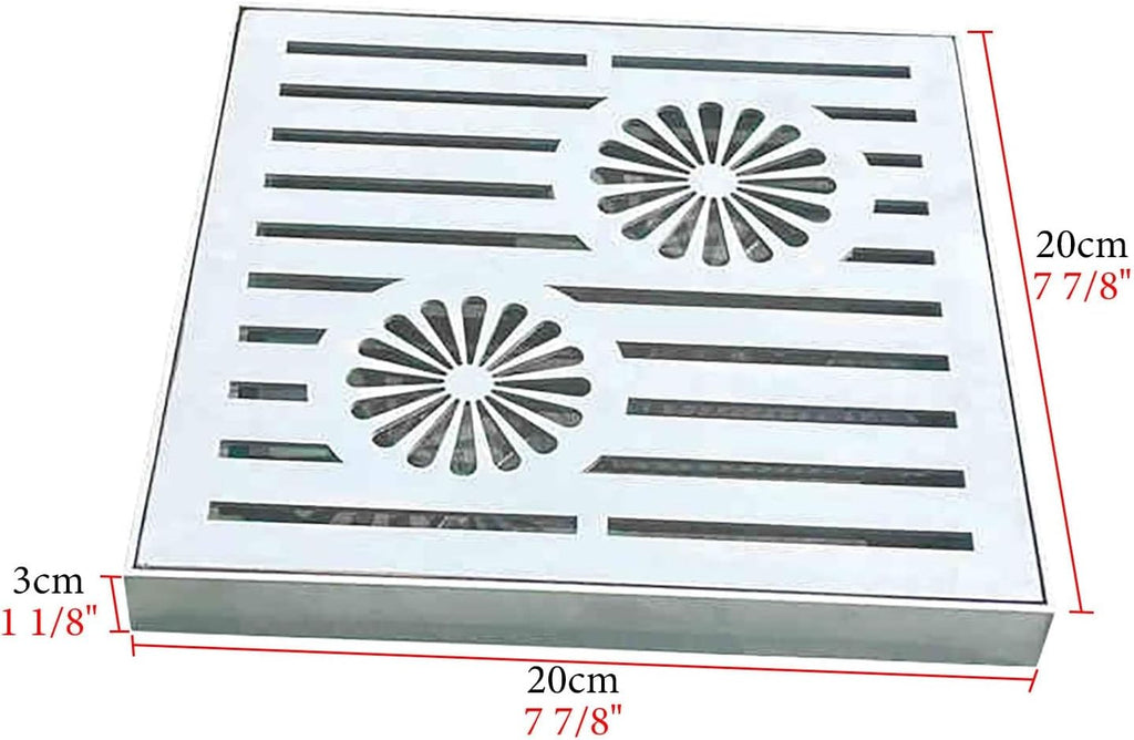 UrbanUp French Drain Kit Steel Grates for Driveway, Efficient Drainage Drain Strainers Grate, Storm Drain Strainer for Garbage Disposal, Multi-Size(20x20x3cm(7 7/8x7 7/8x1 1/8'))