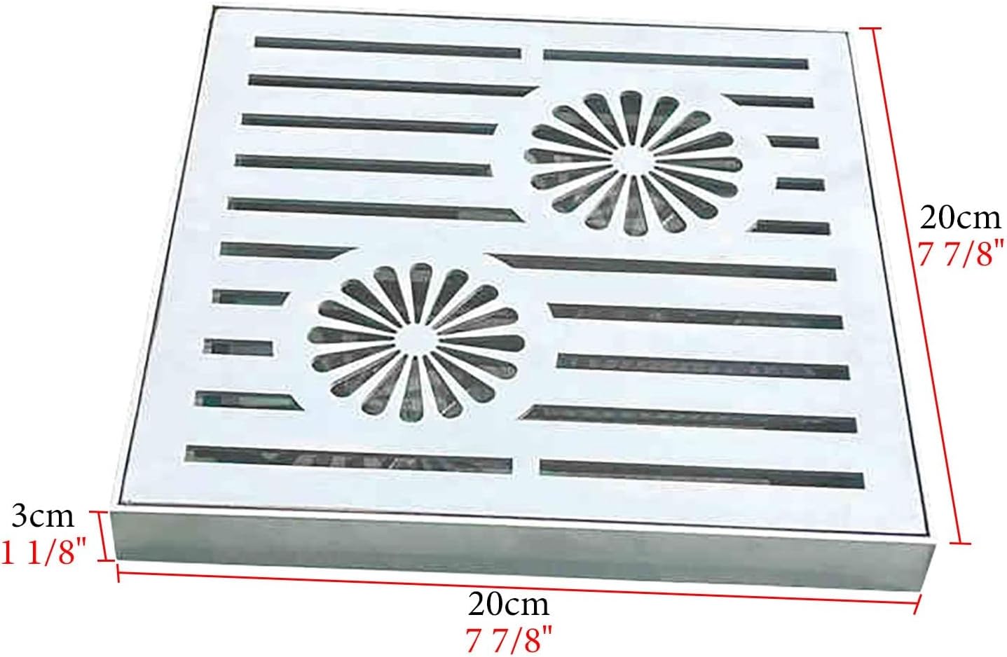 UrbanUp French Drain Kit Steel Grates for Driveway, Efficient Drainage Drain Strainers Grate, Storm Drain Strainer for Garbage Disposal, Multi-Size(20x20x3cm(7 7/8x7 7/8x1 1/8'))