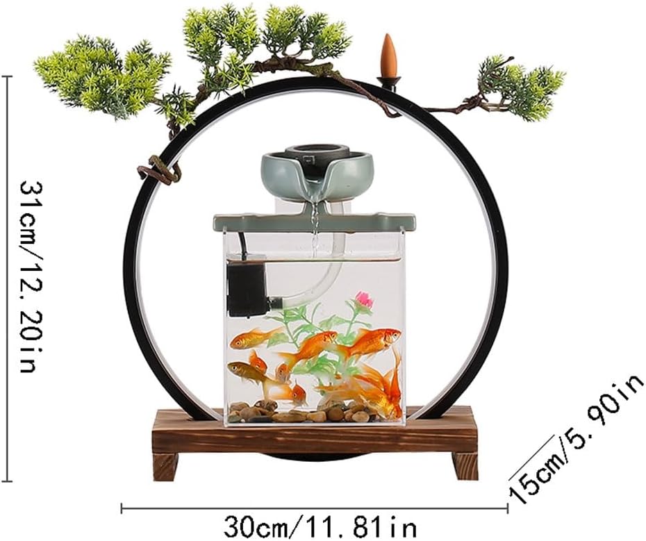 GUERNSEY Tabletop Fountain Tabletop Fountains Chinese-Style Simple Fish Tank Water Ornaments Indoor Circulating Water Desktop Fountain Ornaments Desktop Art Indoor Fountain