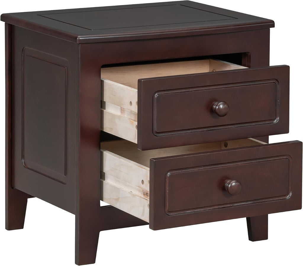 3-Pieces Bedroom Sets,Queen Size Wood Platform Bed and Two Storage Nightstand and Dresser,Dark Walnut