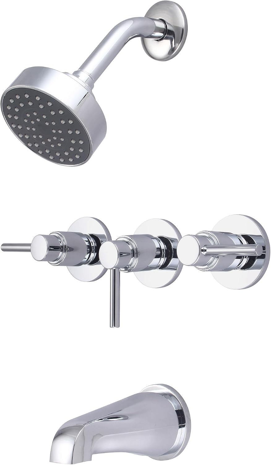 Central Brass 8968-M1 Brass Single Function Standard Showerhead Three Handle Tube & Shower Set in Chrome