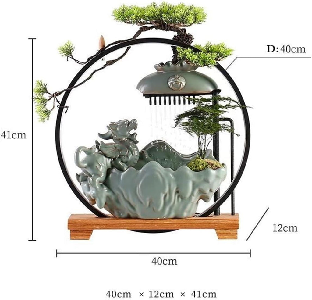Desktop Fountain Ceramic Tabletop Fountain with Led Light Ring and Backflow Incense Burner Holder Circulating Water Feature