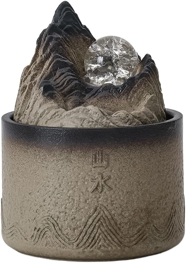 HIHELO Desktop Fountain Tabletop Fountain Ceramic Circulating Flow Fountain Ornament Living Room Entrance Office Desktop Fountain with Rolling Ball Water Fountain Outdoor (Color : C)